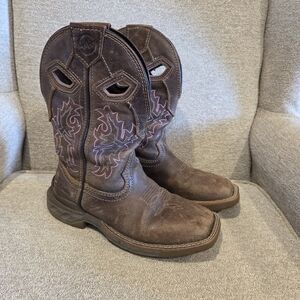 Double H Western Sz 6 Ladies Composition Square Toe Work Boot Brown Pink Leather